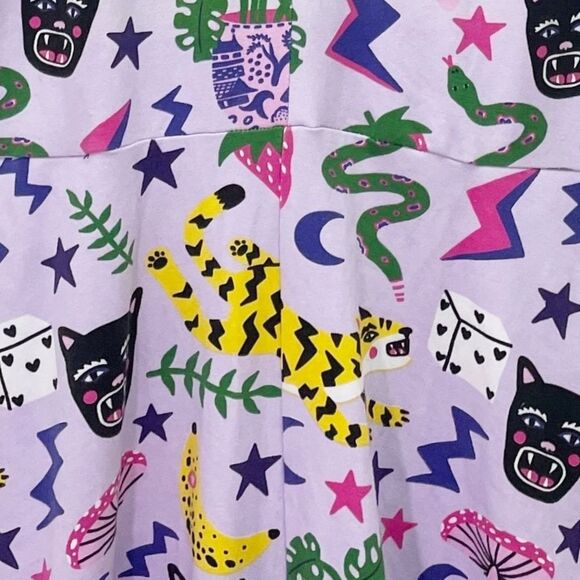 Nooworks Greta Dress XS Purple Graphic Print Fit & Flare Cotton Jersey Pockets - Picture 9 of 12